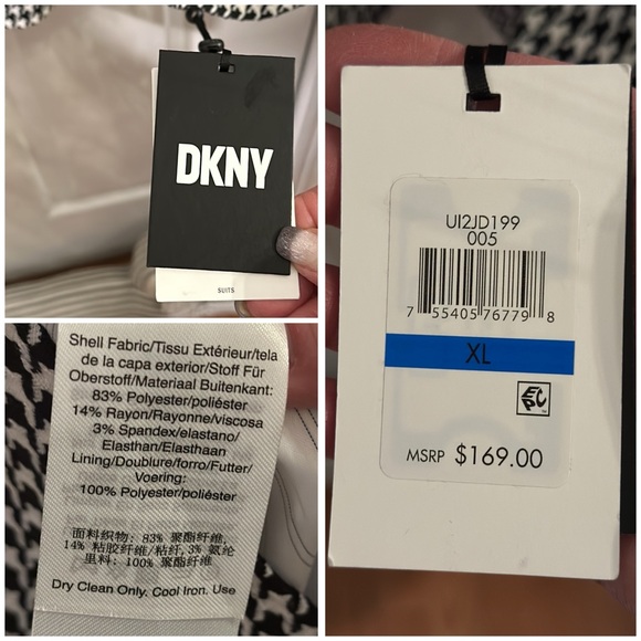 DKNY Women’s Houndstooth Cape-Sleeve Jacket w/Open Front Collarless Detail in XL - Picture 14 of 16